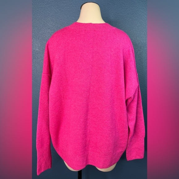 Vince Camuto Sweater Hot Bright Pink Oversized Knit Pullover With Long Sleeves - Picture 6 of 7